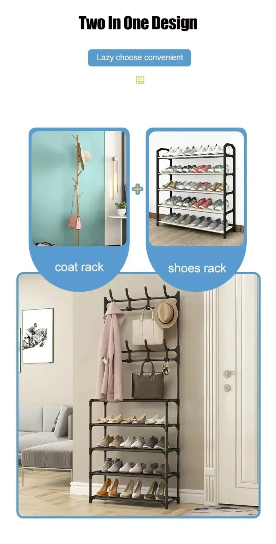 2025 Coat Shoe Rack Organizer Doorway DIY Hat And Shoes Shelf with Hooks Multipurpose Simple Metal Storage Rack Clothes Hanger