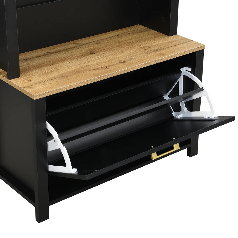 Multifunctional Modern Coat Racks Wardrobe with Shoe Rack Shelf Hooks for Entrance Hall Stable Iron Feet Convenient Storage