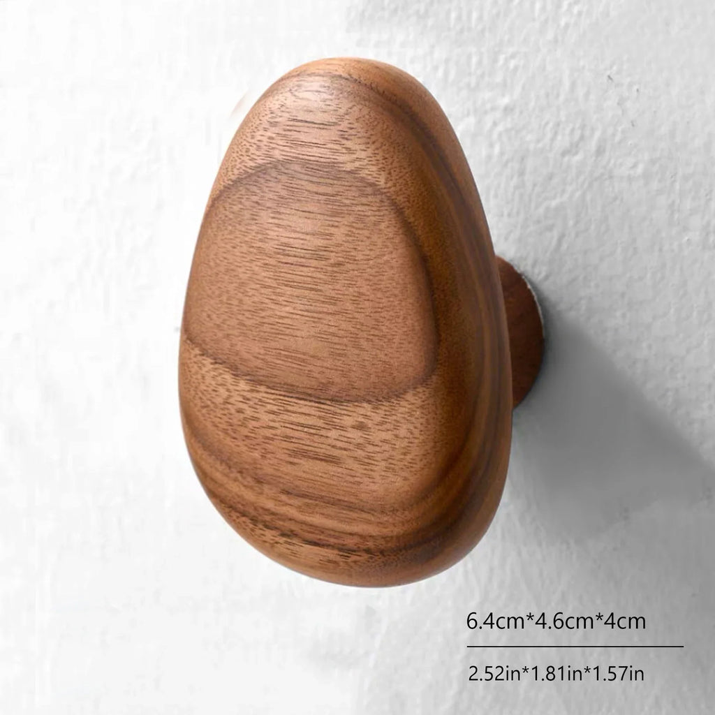 Scandinavian Solid Wood Handle Clothes Hook Coat Hook Wall-mounted Hook Punch-free Door Clothes Hanger Pebble Shape Cabinet Door