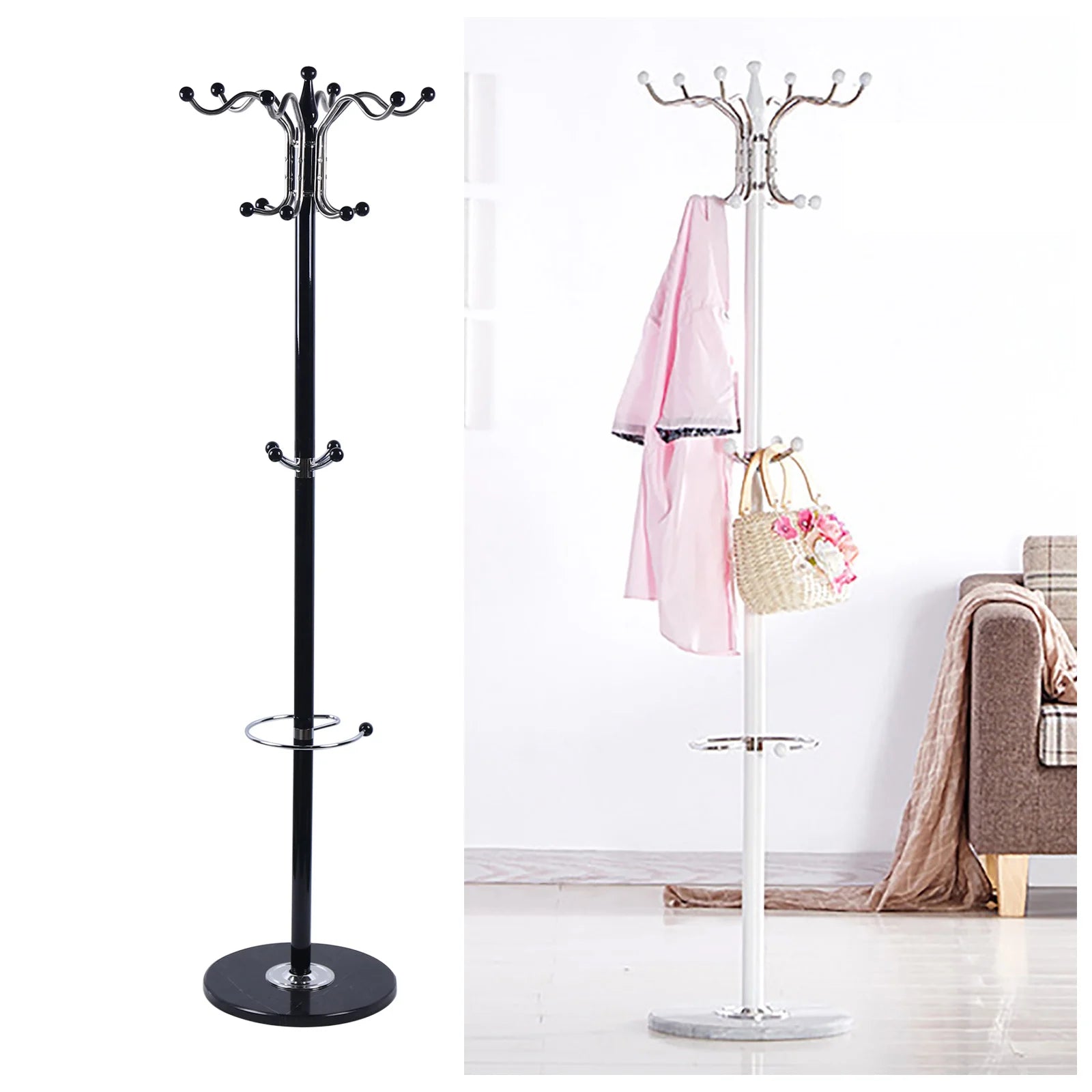 Hat Jacket Stand Tree Holder Hanger Rack Marble Base Coat Tree Coat Racks with 16 Hooks