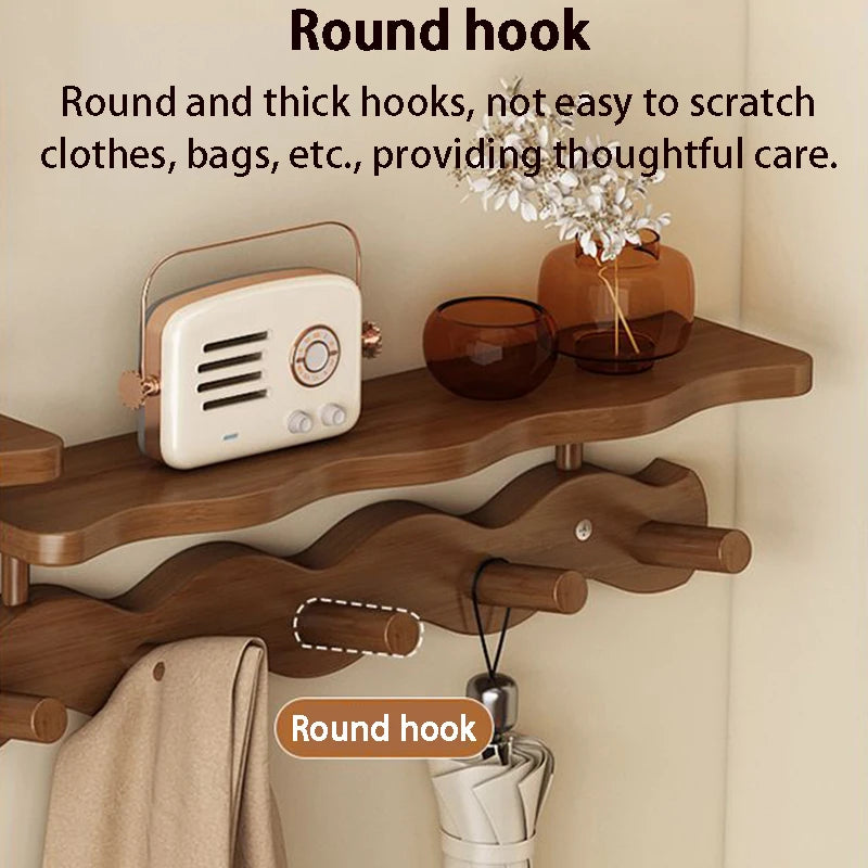 Entryway Wall Mounted Coat Rack Multi-Functional Hooks Organizer with Shelf for Hanging Clothes, Scarves Bags Keys