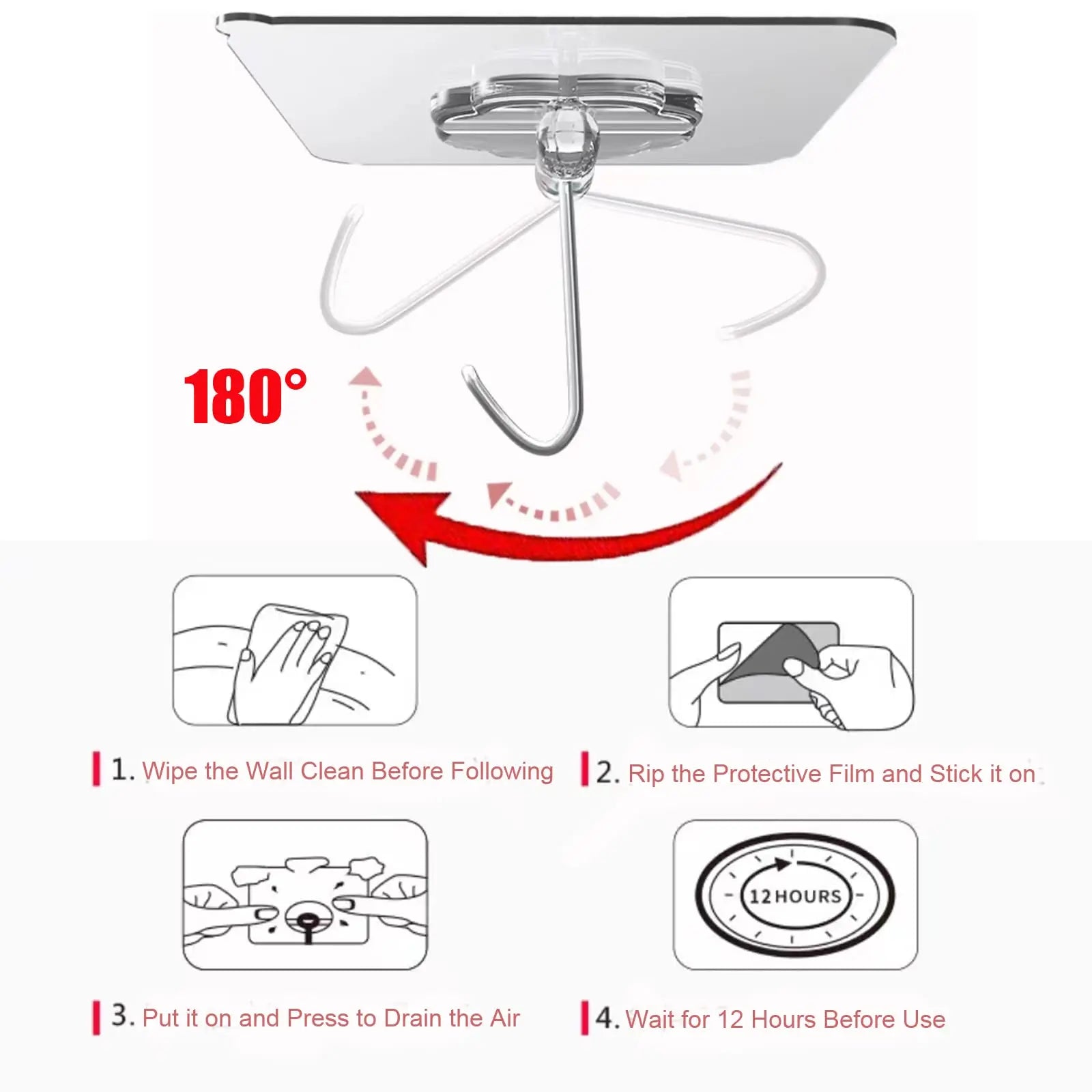 Waterproof and Oilproof Wall Hooks, Sticky Hooks for Kitchen Bathroom Shower Door Outdoor Wall Hanging Door Self-adhesive