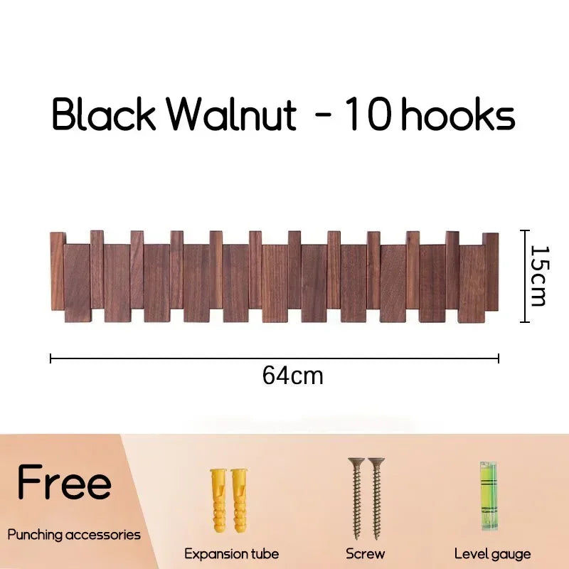 Wall Mounted Black Walnut Coat Rack Solid Wood Clothes Hook Dropshipping Entrance Door Hanger Coat Rack Home Decor Ds Furniture