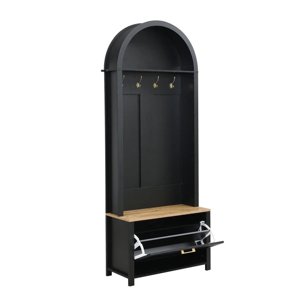 Multifunctional Modern Coat Racks Wardrobe with Shoe Rack Shelf Hooks for Entrance Hall Stable Iron Feet Convenient Storage