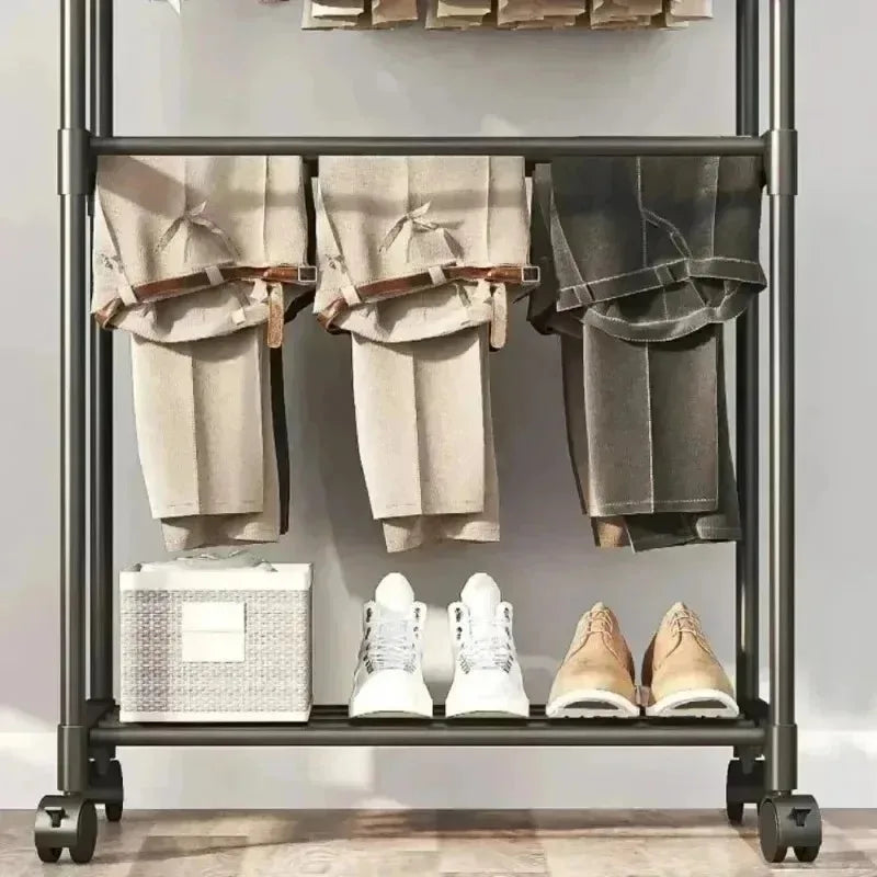Simple shoe and hat integrated storage rack single double rod with wheel drying rack multi-layer storage coat rack