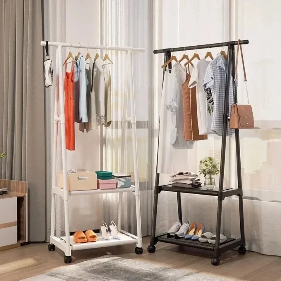 Portability Coat and Hat Rack with Wheels Floor Stand Multi-layer Storage Rack Large Capacity Space Saving Hanging Clothes Stand