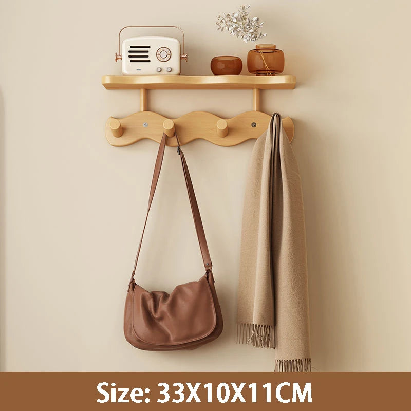 Entryway Wall Mounted Coat Rack Multi-Functional Hooks Organizer with Shelf for Hanging Clothes, Scarves Bags Keys