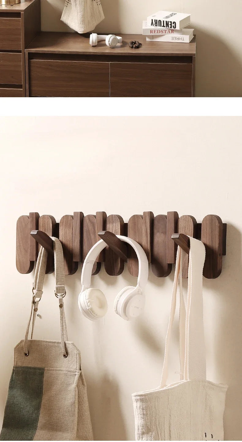 Luxury Wall Coat Rack Walnut Wood Clothes Dress Hanger Hooks Backpack Coat Pants Interior Furniture Bedroom Clothing Storage