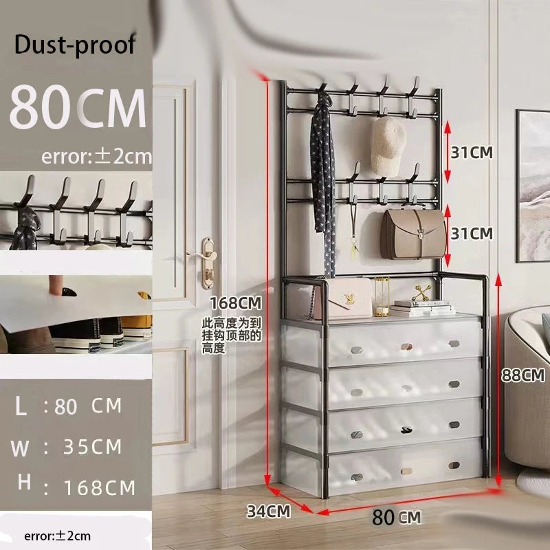 80CM Integrated Shoe Rack,Coat Hat Bedroom Hanger, Shoe Cabinet Bag Storage