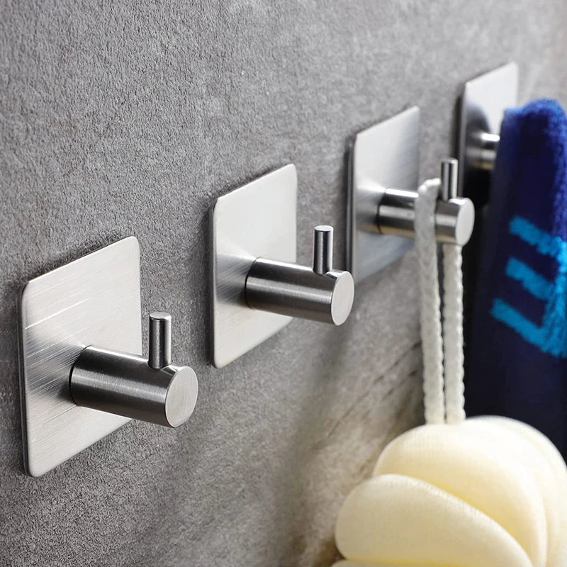 Self-adhesive Bathroom Hook Towels Rack Wall Stickers Steel Hooks For Wall Glue Adhesive Hanger Robe Shower Accessories