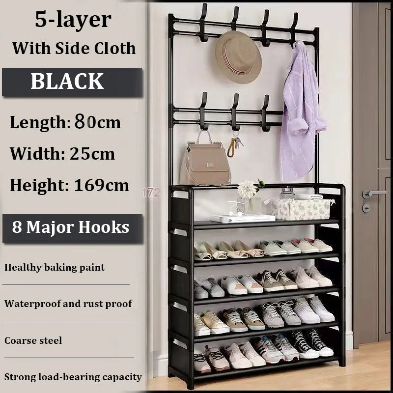 80CM Integrated Shoe Rack,Coat Hat Bedroom Hanger, Shoe Cabinet Bag Storage