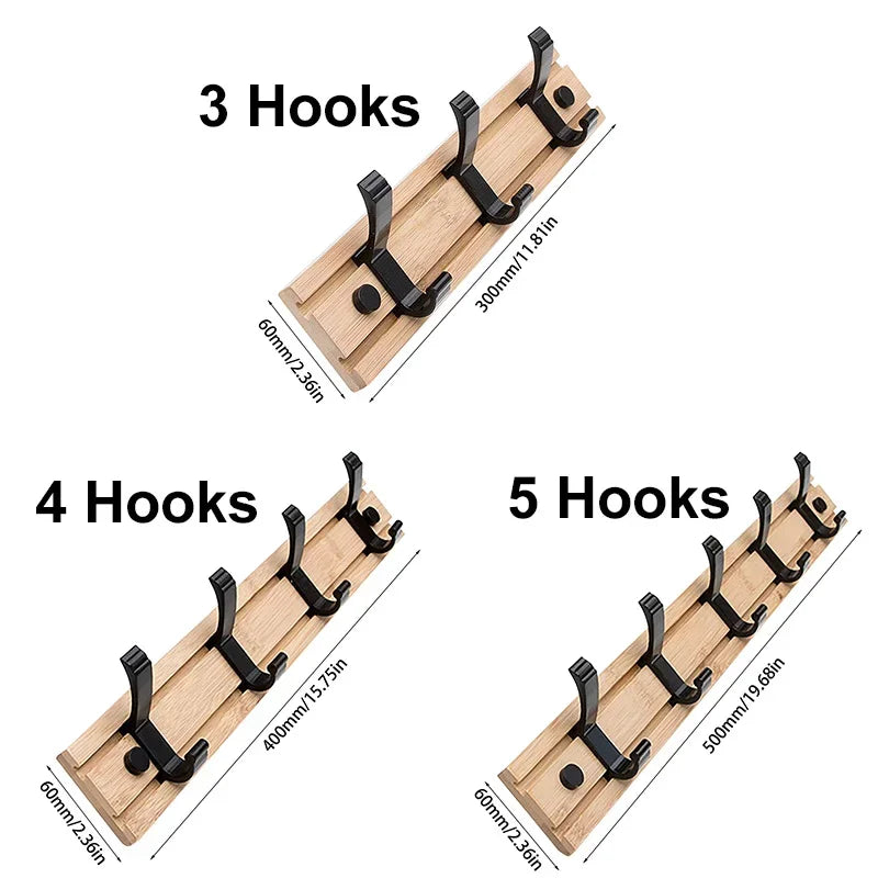 3/4/5 Hook Wooden Coat Rack Hook Wall Mounted Hat Clothes Hanger Rack Rail Organizer for Entryway Bathroom Bedroom Kitchen Decor