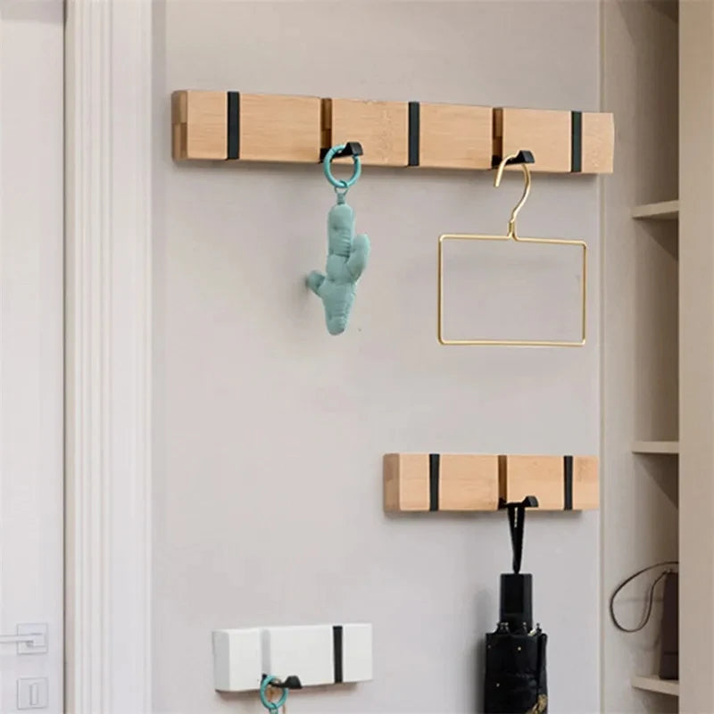 Foldable Bamboo Wall-Mounting Clothes Hooks Household Clothes Shelf Towel Coat Hook Door Hangers Bathroom Rack