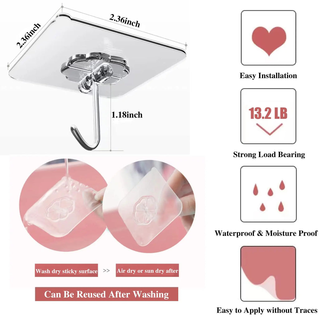 Waterproof and Oilproof Wall Hooks, Sticky Hooks for Kitchen Bathroom Shower Door Outdoor Wall Hanging Door Self-adhesive