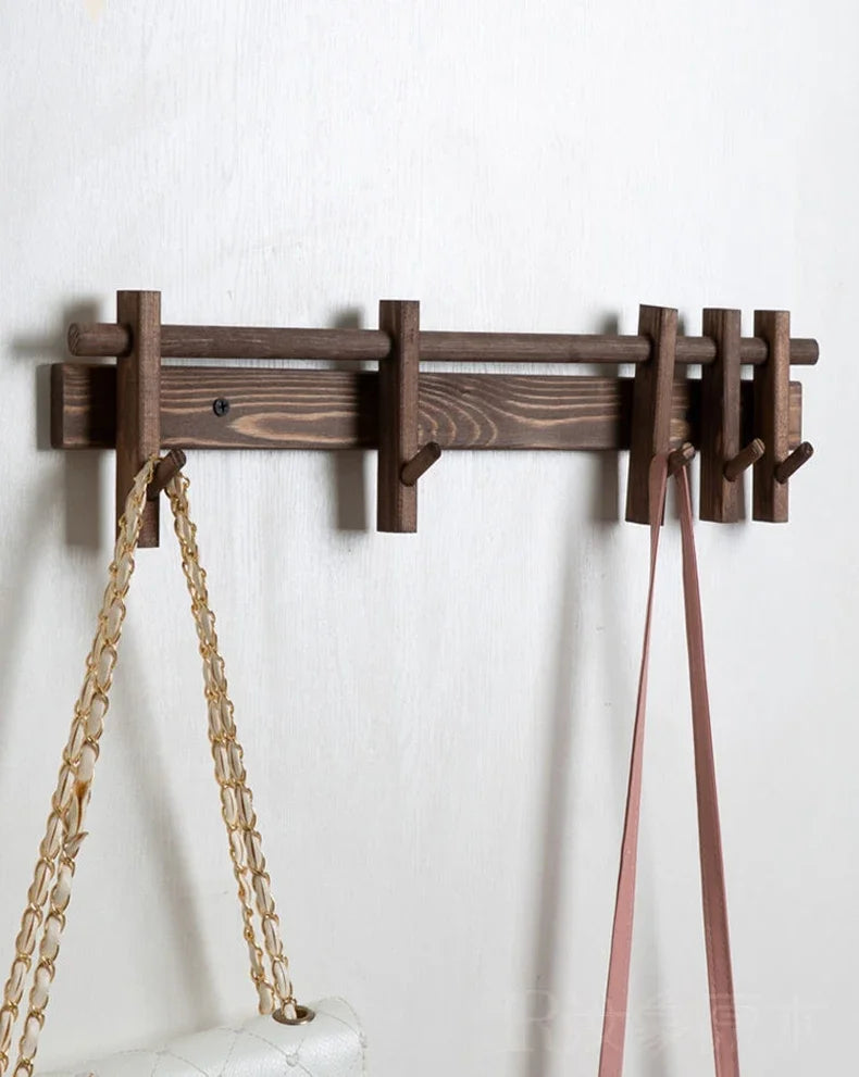 New Solid Wood Hanging Coat Rack Movable Hooks Coat Rack EntryCoat Hooks No Punch Entrance Entrance Log Coat Rack Hanging Wall