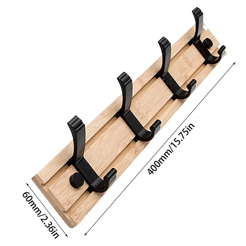 3/4/5 Hook Wooden Coat Rack Hook Wall Mounted Hat Clothes Hanger Rack Rail Organizer for Entryway Bathroom Bedroom Kitchen Decor