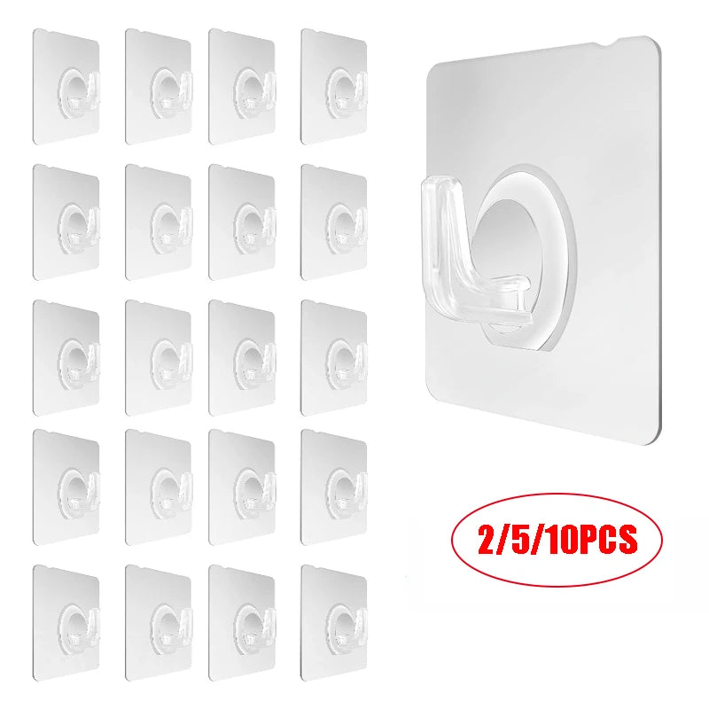 10/5/2Pcs Transparent Wall Hooks Hangers Self Adhesive Door Wall Hangers Hooks Suction Heavy Load Rack for Kitchen Bathroom