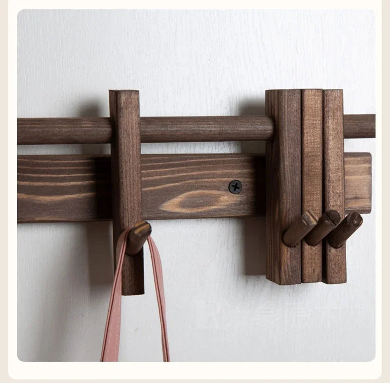 New Solid Wood Hanging Coat Rack Movable Hooks Coat Rack EntryCoat Hooks No Punch Entrance Entrance Log Coat Rack Hanging Wall