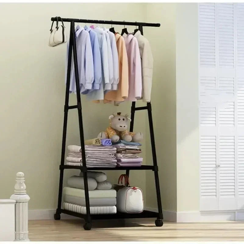 Portability Coat and Hat Rack with Wheels Floor Stand Multi-layer Storage Rack Large Capacity Space Saving Hanging Clothes Stand