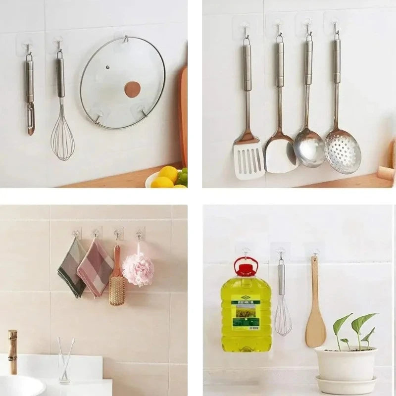 10/20 Sets Transparent Multipurpose Adhesive Hooks with 10kg Load Capacity for Bathroom Hook Kitchen and Decoration