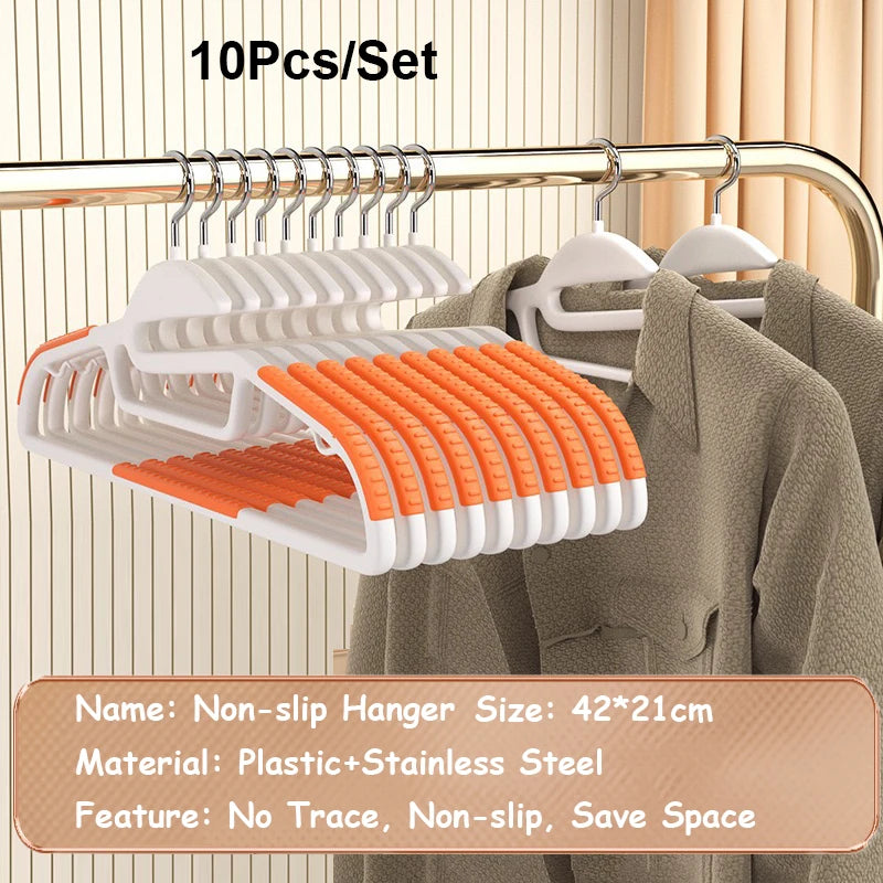 10pcs Non-Slip No Trace Hanger Coated Metal Clothes Hangers Thicken Suit Coat Shirt Jacket Hanging Hanger with Round Notches