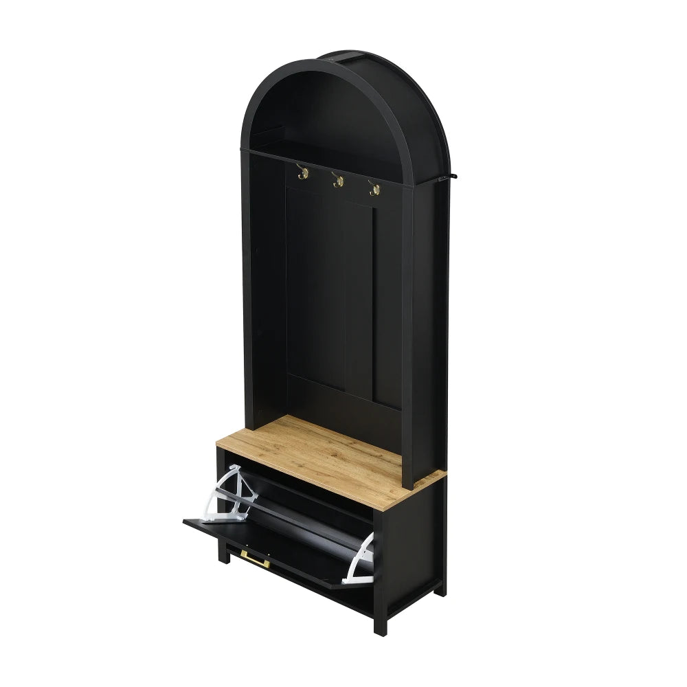 Multifunctional Modern Coat Racks Wardrobe with Shoe Rack Shelf Hooks for Entrance Hall Stable Iron Feet Convenient Storage