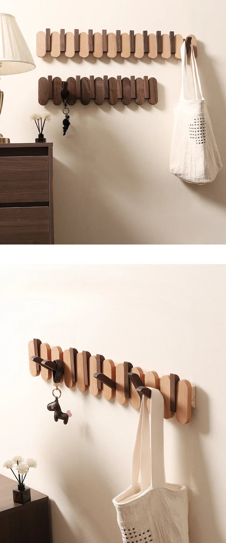 Luxury Wall Coat Rack Walnut Wood Clothes Dress Hanger Hooks Backpack Coat Pants Interior Furniture Bedroom Clothing Storage
