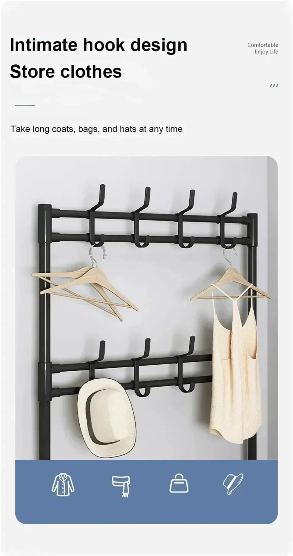2025 Coat Shoe Rack Organizer Doorway DIY Hat And Shoes Shelf with Hooks Multipurpose Simple Metal Storage Rack Clothes Hanger