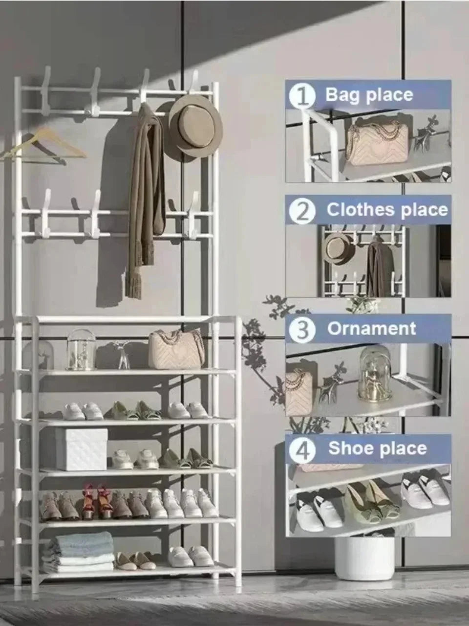 2025 Coat Shoe Rack Organizer Doorway DIY Hat And Shoes Shelf with Hooks Multipurpose Simple Metal Storage Rack Clothes Hanger