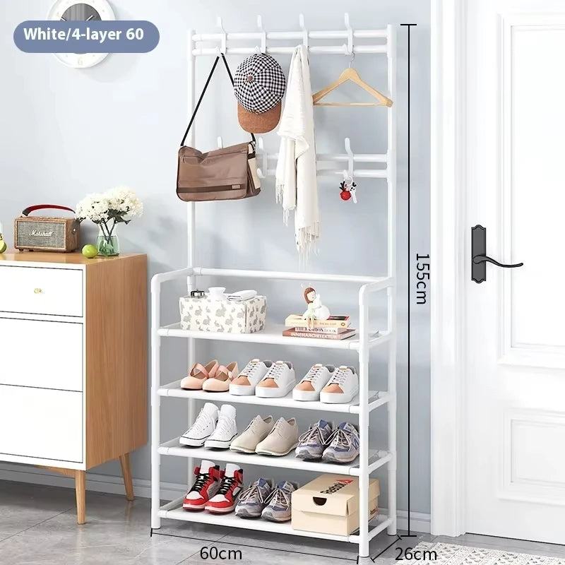 2025 Coat Shoe Rack Organizer Doorway DIY Hat And Shoes Shelf with Hooks Multipurpose Simple Metal Storage Rack Clothes Hanger