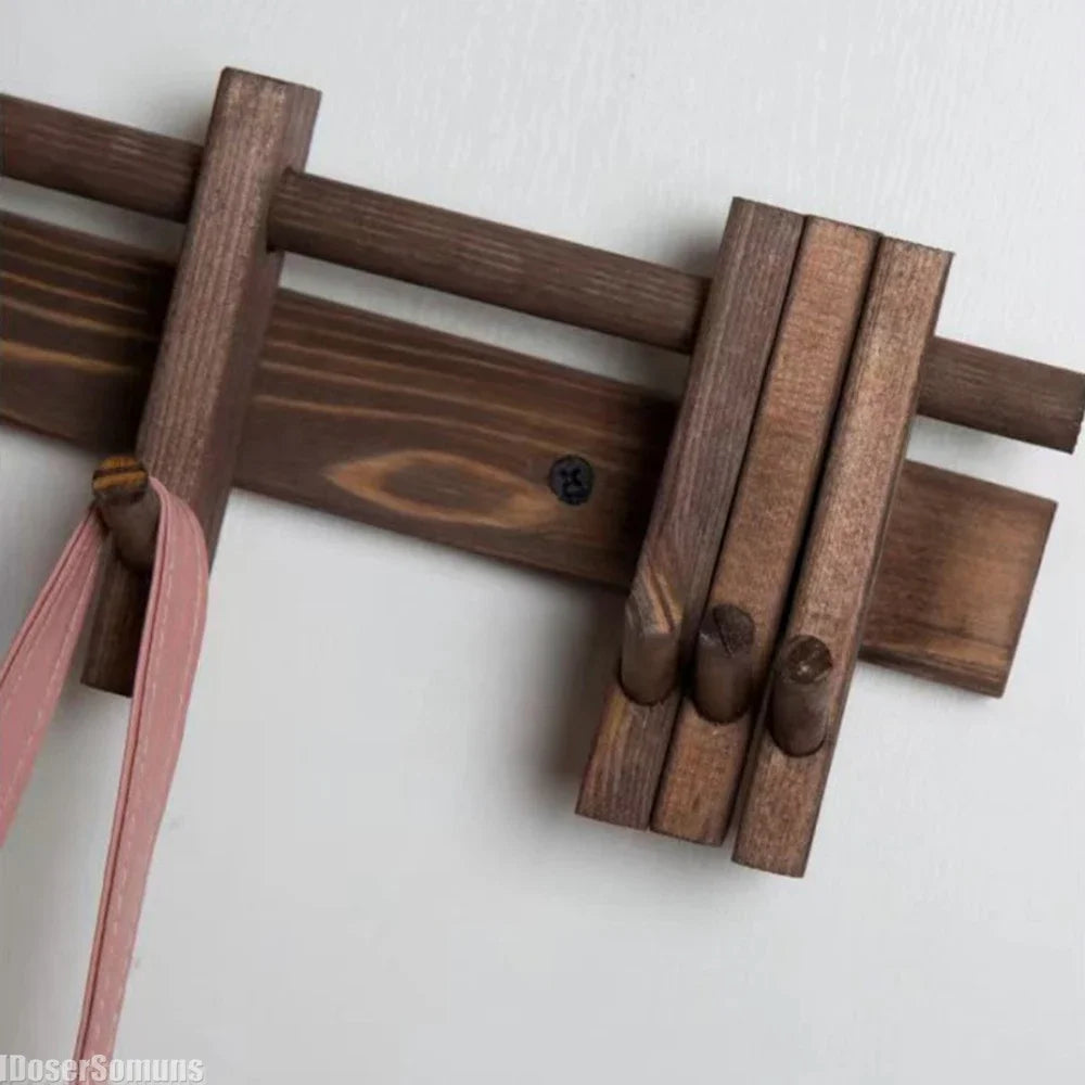New Solid Wood Hanging Coat Rack Movable Hooks Coat Rack EntryCoat Hooks No Punch Entrance Entrance Log Coat Rack Hanging Wall