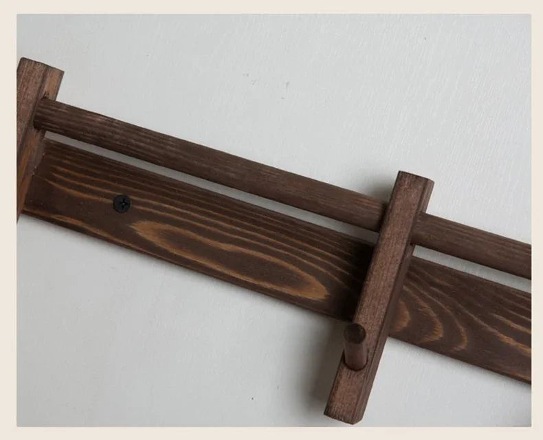 New Solid Wood Hanging Coat Rack Movable Hooks Coat Rack EntryCoat Hooks No Punch Entrance Entrance Log Coat Rack Hanging Wall