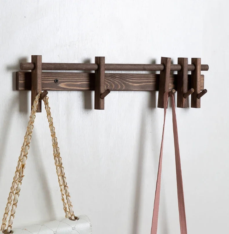 New Solid Wood Hanging Coat Rack Movable Hooks Coat Rack EntryCoat Hooks No Punch Entrance Entrance Log Coat Rack Hanging Wall