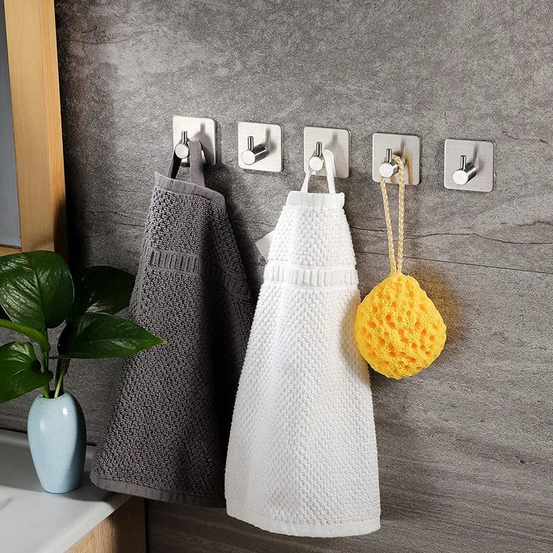 Bathroom Towel Hooks Self-adhesive Stainless Steel Hook Rack Wall Hanger For Hanging Outdoor Shower Bathroom Accessories