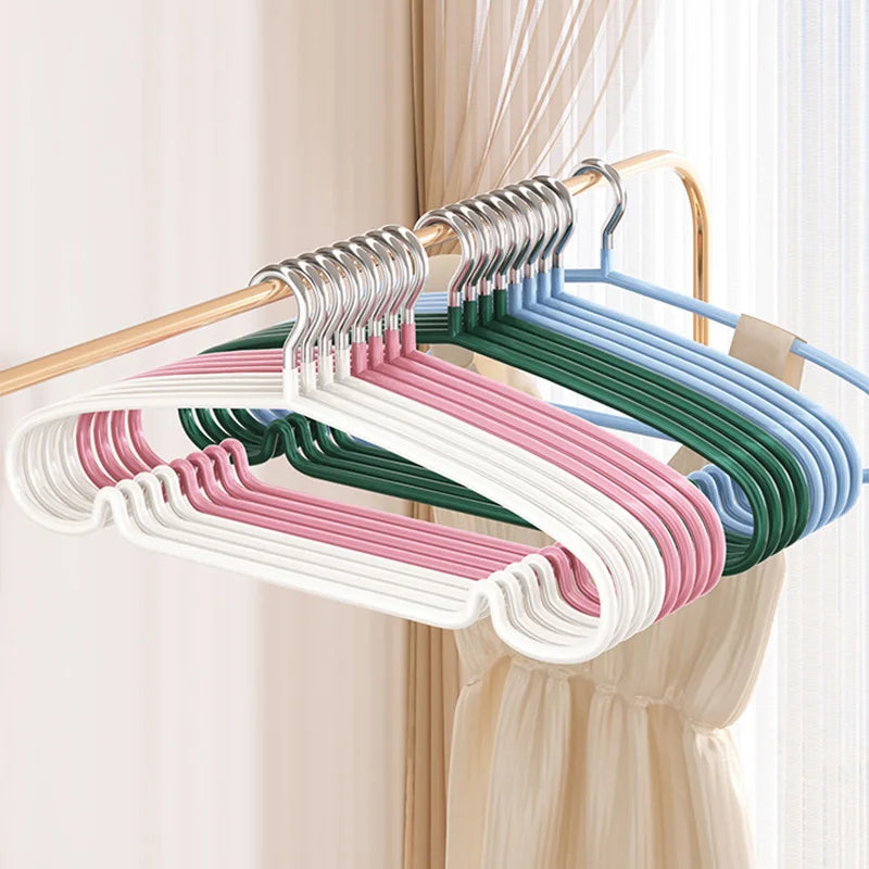 10pcs Non-Slip No Trace Hanger Coated Metal Clothes Hangers Thicken Suit Coat Shirt Jacket Hanging Hanger with Round Notches