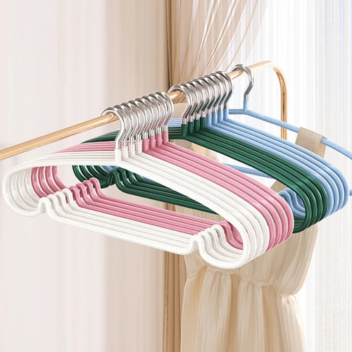 10pcs Non-Slip No Trace Hanger Coated Metal Clothes Hangers Thicken Suit Coat Shirt Jacket Hanging Hanger with Round Notches