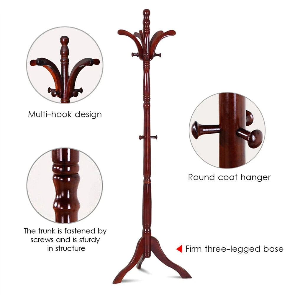 Wooden Vintage Coat Rack Freestanding Coat Rack Tree Coat Racks for Bedroom, Hallway, Entrance, Office