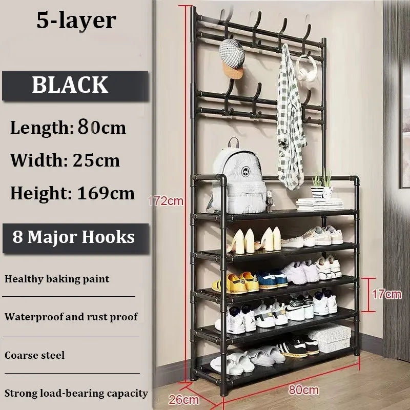 80CM Integrated Shoe Rack,Coat Hat Bedroom Hanger, Shoe Cabinet Bag Storage