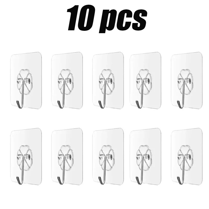 10/20 Sets Transparent Multipurpose Adhesive Hooks with 10kg Load Capacity for Bathroom Hook Kitchen and Decoration