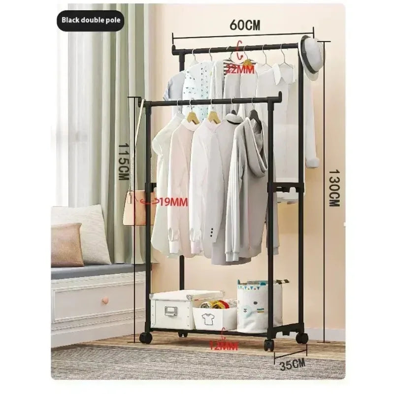 Simple shoe and hat integrated storage rack single double rod with wheel drying rack multi-layer storage coat rack