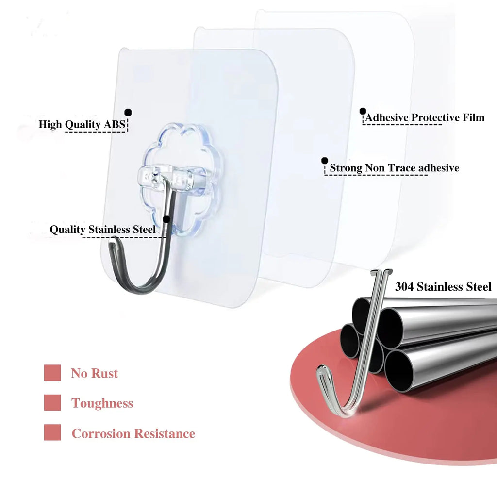 Waterproof and Oilproof Wall Hooks, Sticky Hooks for Kitchen Bathroom Shower Door Outdoor Wall Hanging Door Self-adhesive