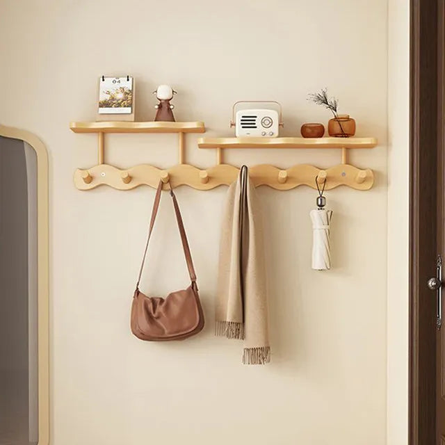 Entryway Wall Mounted Coat Rack Multi-Functional Hooks Organizer with Shelf for Hanging Clothes, Scarves Bags Keys