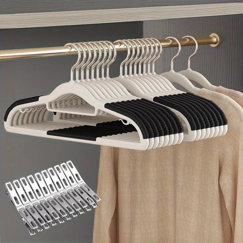 30pcs Anti Slip Hangers Set with 20 Clips, Heavy Duty Velvet Clothing Hangers for Wardrobe, Multiple Colors
