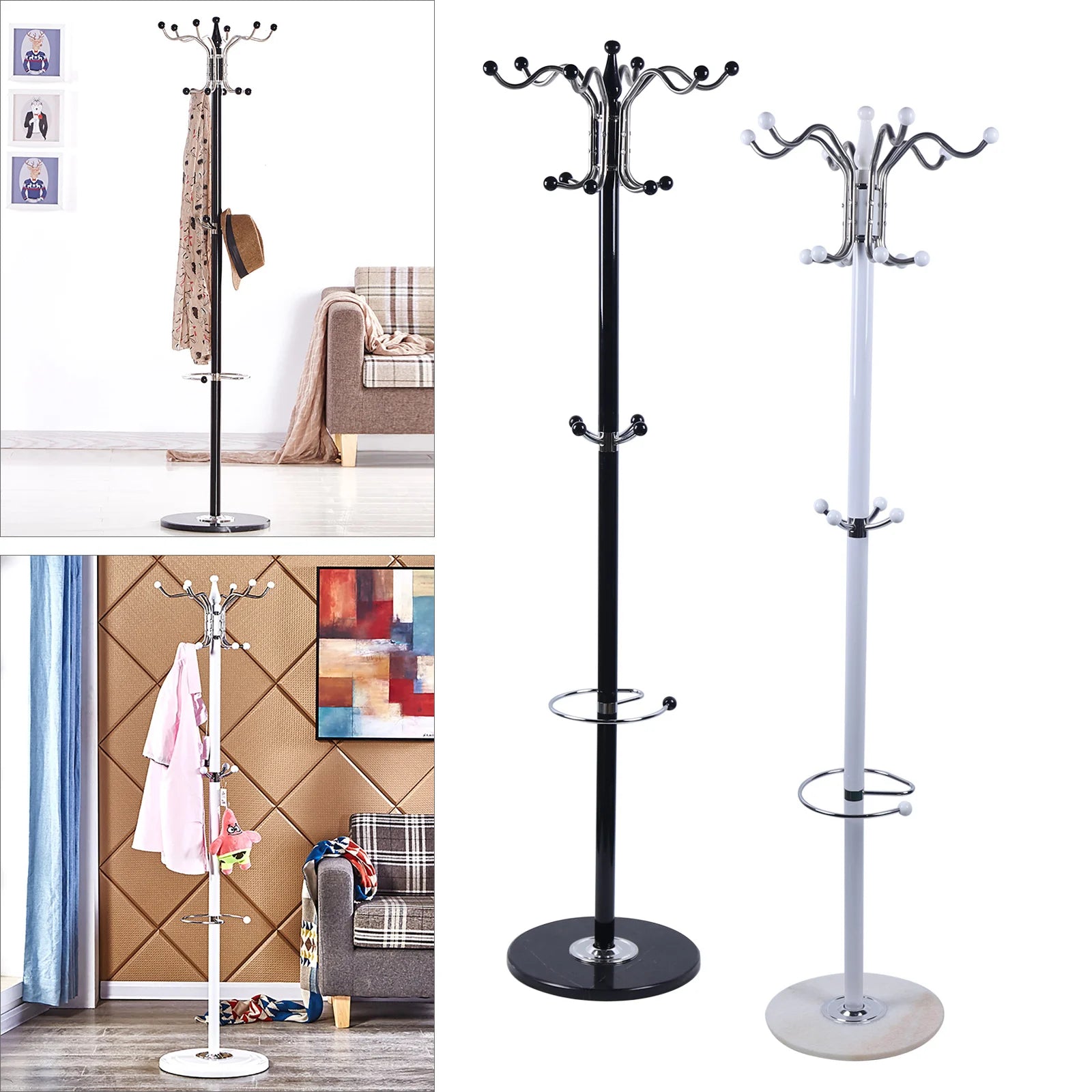 Hat Jacket Stand Tree Holder Hanger Rack Marble Base Coat Tree Coat Racks with 16 Hooks