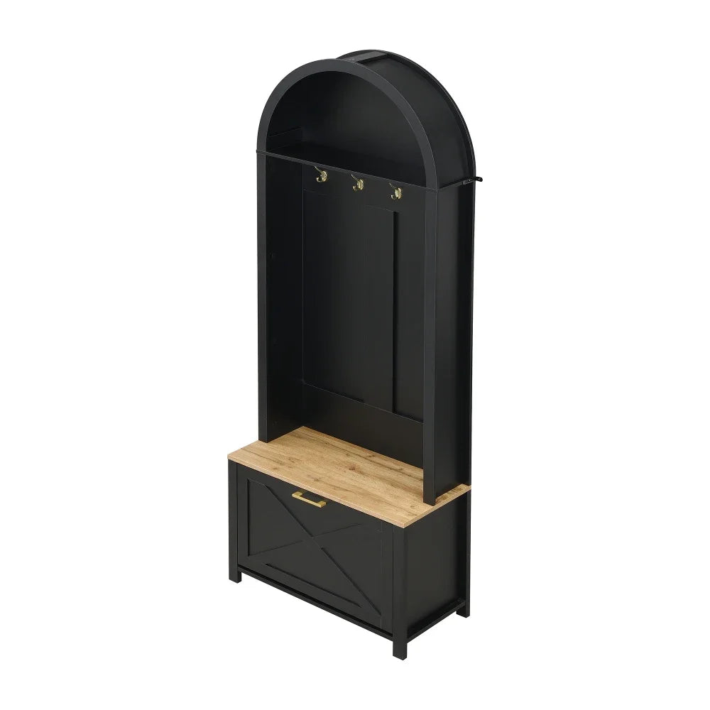 Multifunctional Modern Coat Racks Wardrobe with Shoe Rack Shelf Hooks for Entrance Hall Stable Iron Feet Convenient Storage