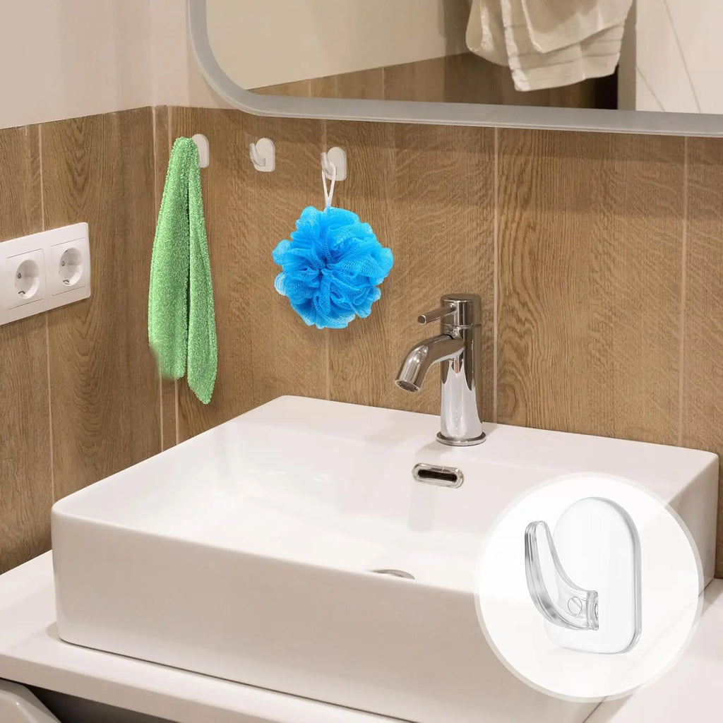 30-10PCS Mini Clear Wall Hooks Self Adhesive Transparent Sticky Hanger Wall Decor Hook Home Kitchen Bathroom Storage Organizers