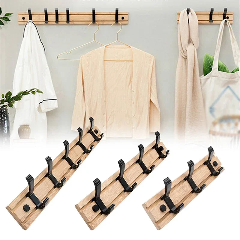 3/4/5 Hook Wooden Coat Rack Hook Wall Mounted Hat Clothes Hanger Rack Rail Organizer for Entryway Bathroom Bedroom Kitchen Decor