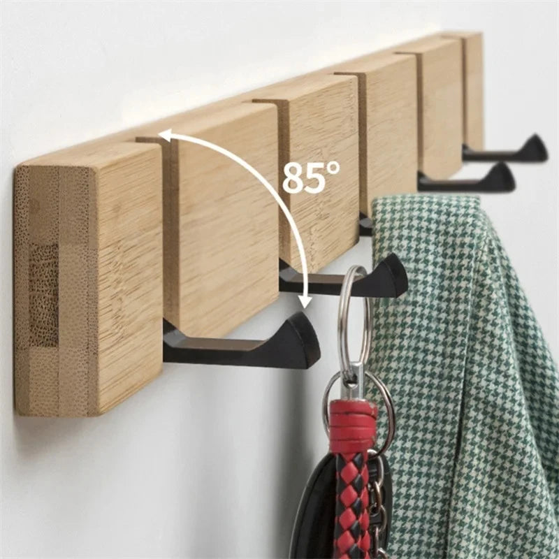 Foldable Bamboo Wall-Mounting Clothes Hooks Household Clothes Shelf Towel Coat Hook Door Hangers Bathroom Rack