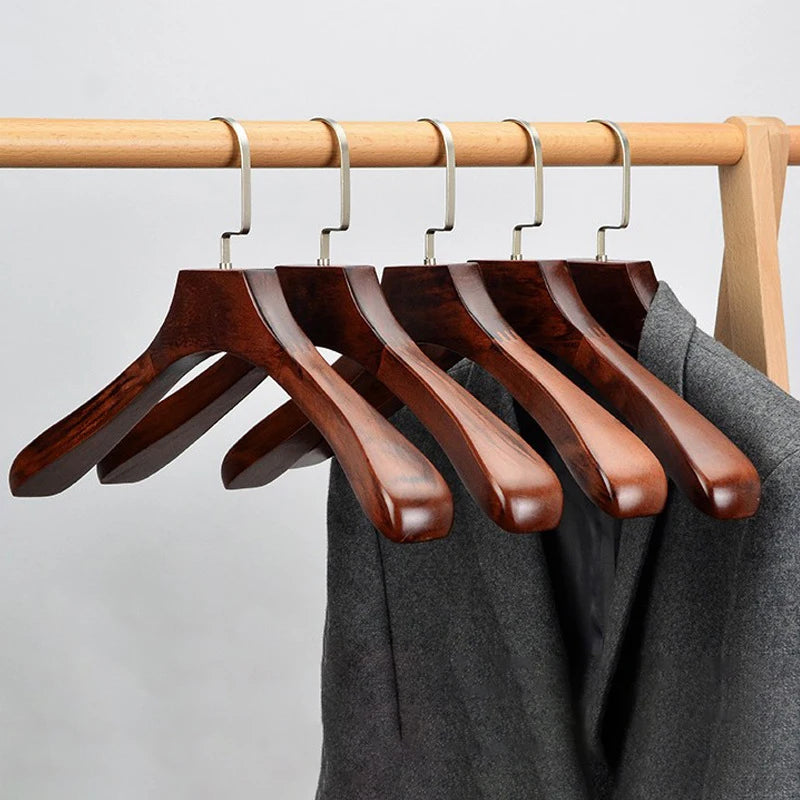 10pcs,Vintage Wooden Clothes Hanger Closet Organizer Suit Hanger,Solid Wood Widen,Luxury Coat Rack,