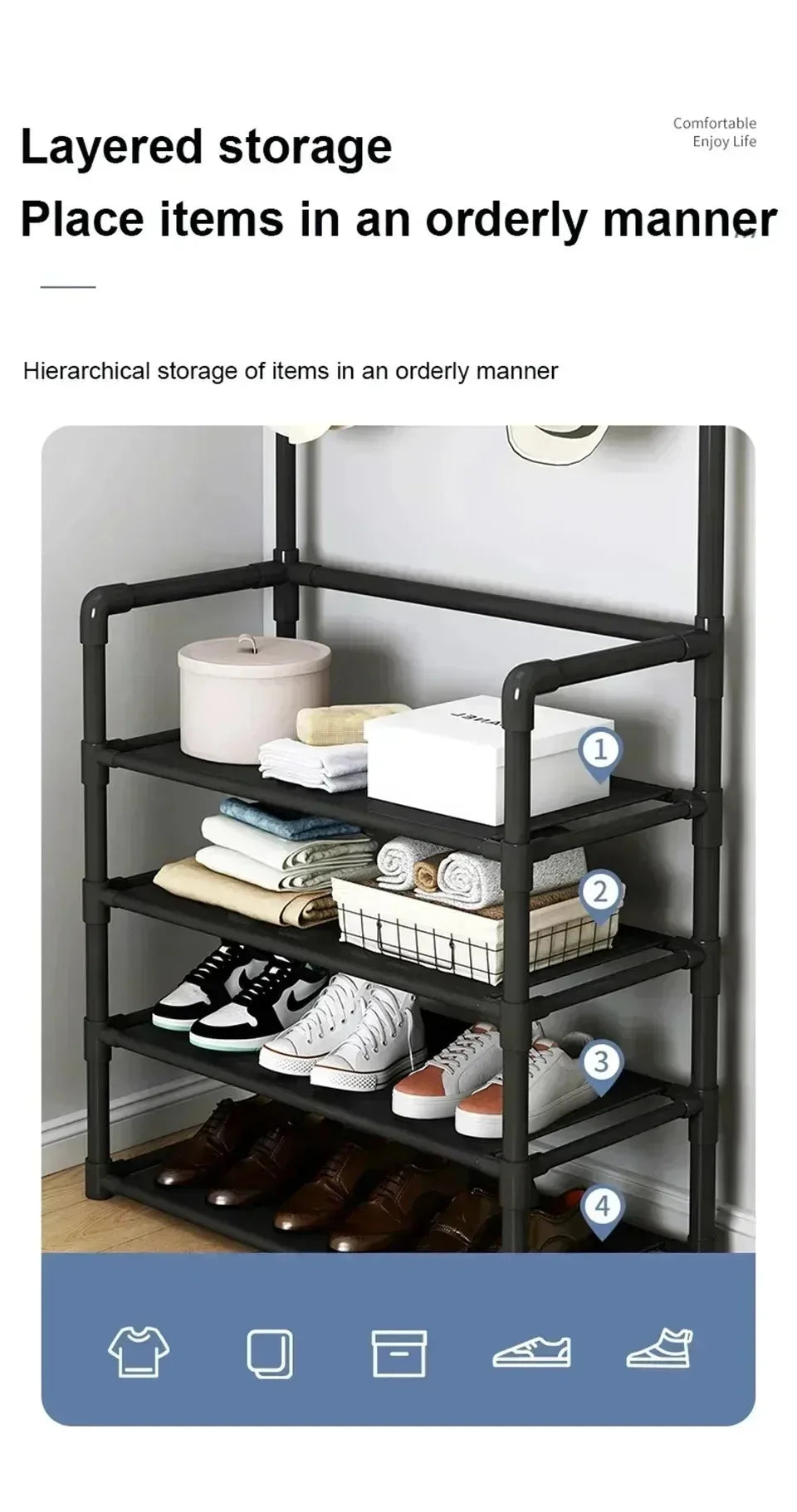 2025 Coat Shoe Rack Organizer Doorway DIY Hat And Shoes Shelf with Hooks Multipurpose Simple Metal Storage Rack Clothes Hanger